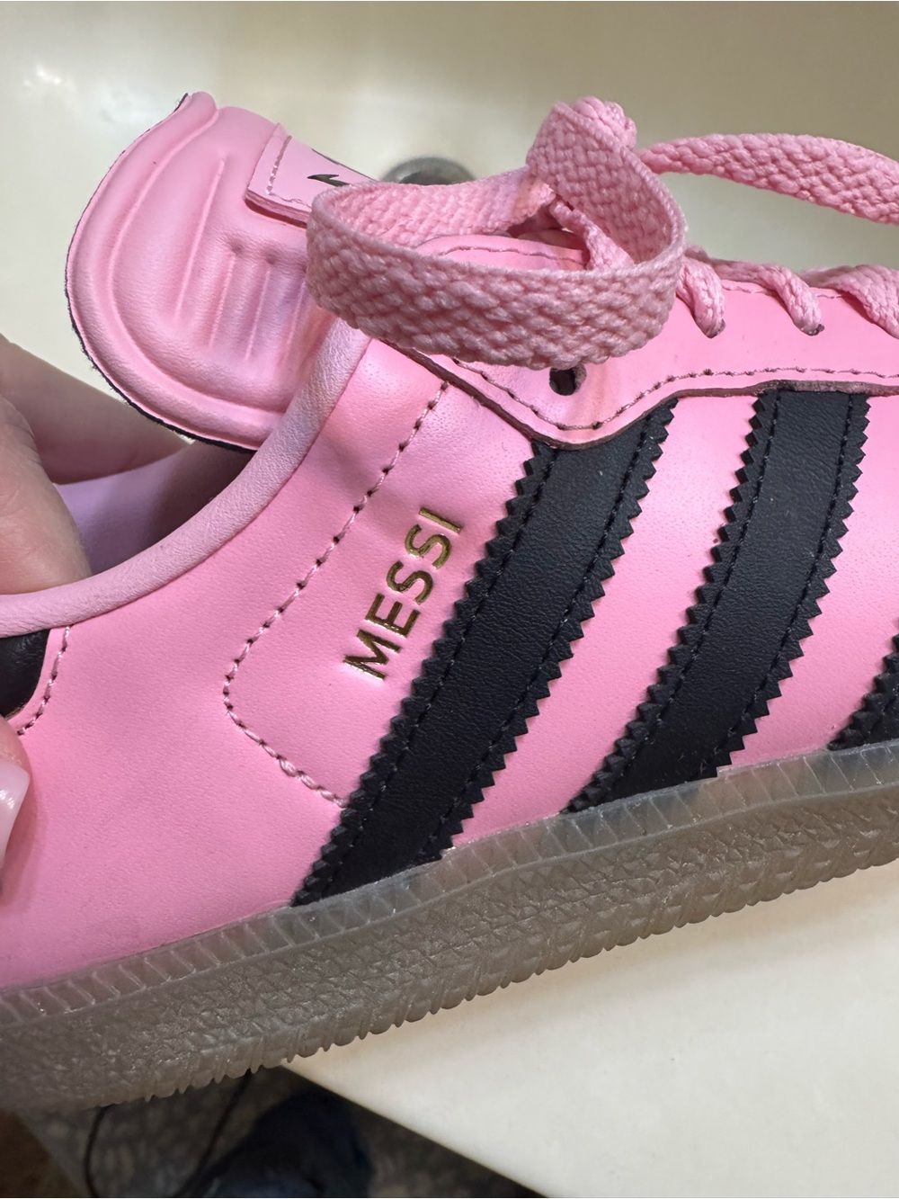 Pink Adidas MESSI Sneakers with Black Stripes
